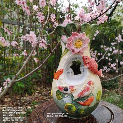 BÌNH HOA THỦ CÔNG ĐẮP NỔI HOA SEN CÁ - QUÀ TẶNG TÂN GIA, TRANG TRÍ NHÀ CỬA CAO CẤP